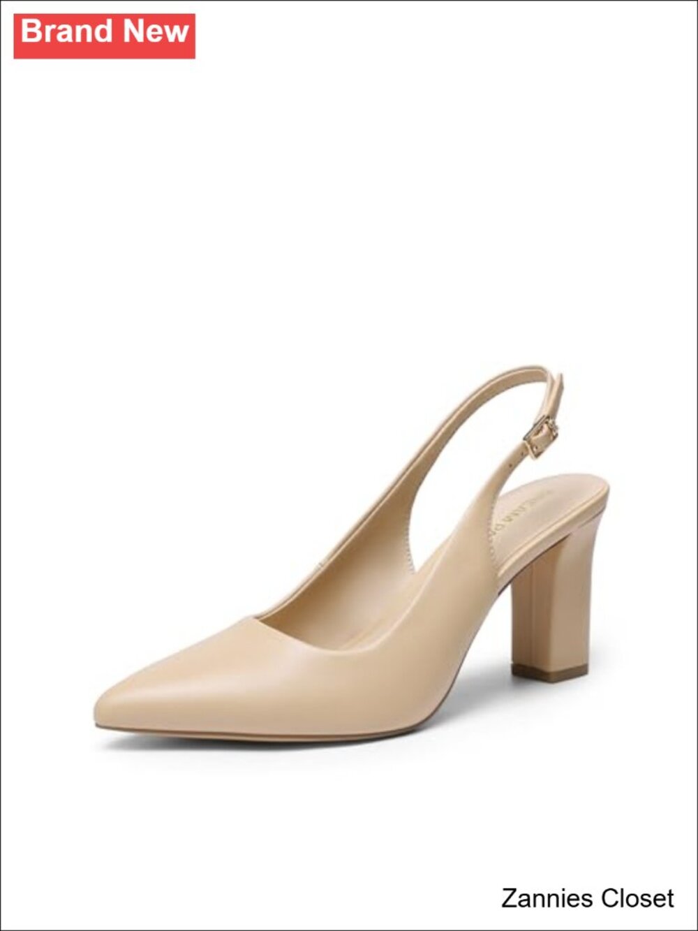 ✨ High Chunky Heels Pumps Slingback Block Heel 3.15 inch Faux Leather Office
